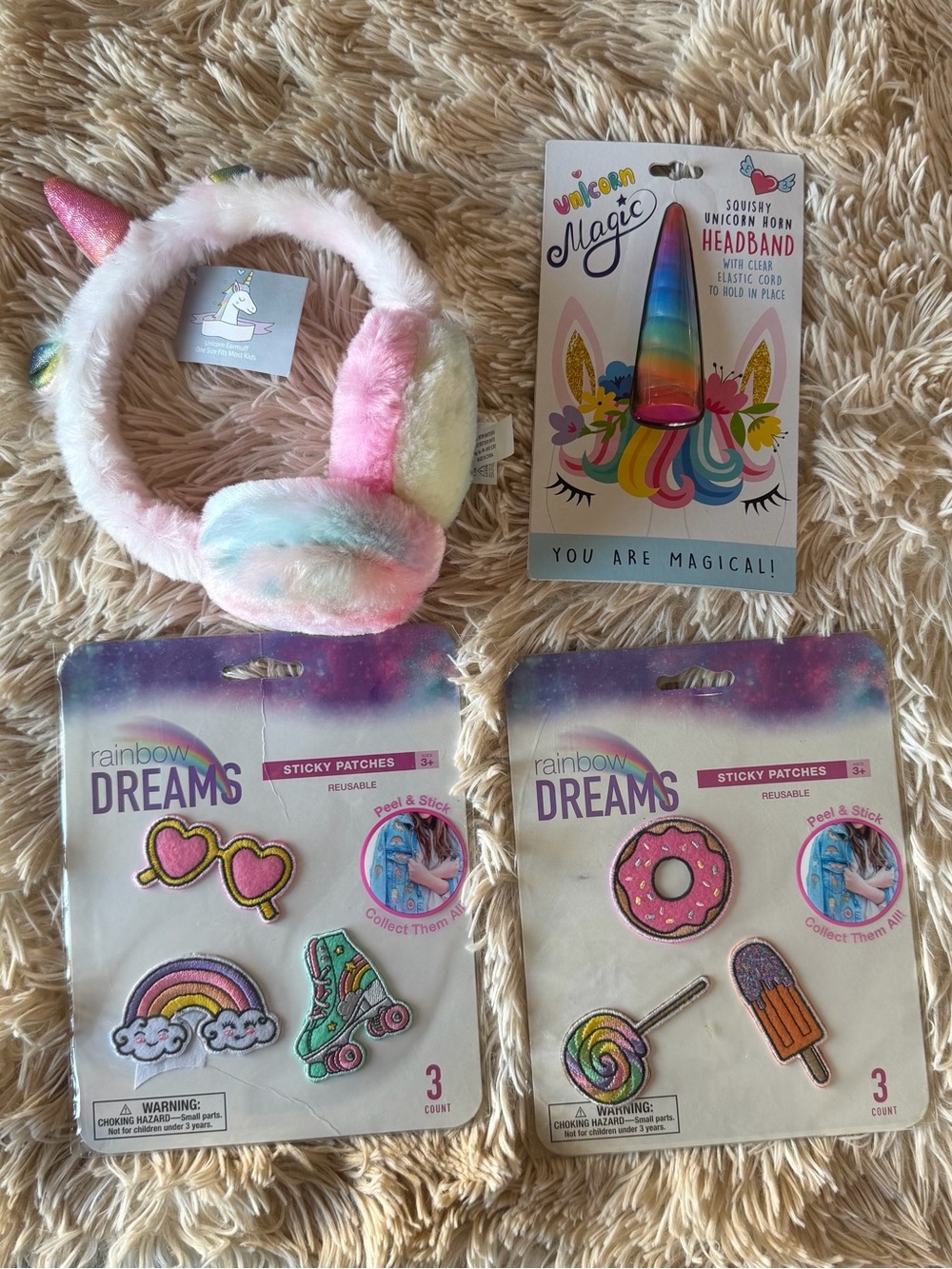 Kids Unicorn Ear Muffs & Sticky Patch Set - Pastel Pink